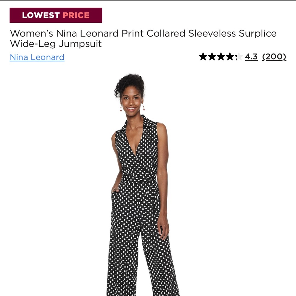 NEW Nina Leonard Collared Sleeveless Polka Dot Wide-Leg Jumpsuit SIZE SMALL